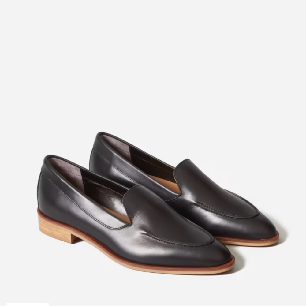 Everlane Black Leather Slip-On Loafers